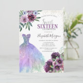 Invitation Robe Cool, Fleurs Violettes Confettis (Debout devant)
