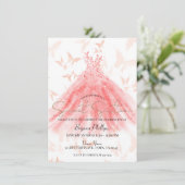 Invitation Robe corail danse papillon or fête douce 16 ans (Debout devant)