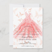Invitation Robe corail danse papillon or fête douce 16 ans (Devant)
