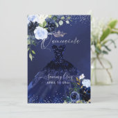 Invitation Robe d'aquarelle bleu marine Quinceanera (Debout devant)
