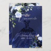 Invitation Robe d'aquarelle bleu marine Quinceanera (Devant / Derrière)