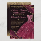 Invitation Robe d'aquarelle bordeaux & Agate Sweet 16 (Devant / Derrière)