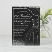 Invitation Robe d'aquarelle noire et bordure de glam 21e anni (Debout devant)