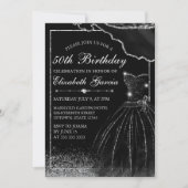 Invitation Robe d'aquarelle noire et bordure de glam Annivers (Devant)