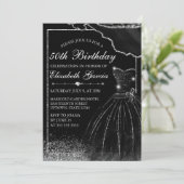 Invitation Robe d'aquarelle noire et bordure de glam Annivers (Debout devant)