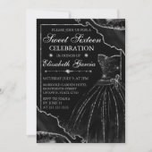 Invitation Robe d'aquarelle noire & Parties scintillant Agate (Devant)