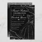 Invitation Robe d'aquarelle noire & Parties scintillant Agate (Devant / Derrière)