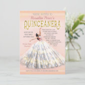 Invitation Robe d'aquarelle Quinceanera Robe Rose Or Fatigué (Debout devant)