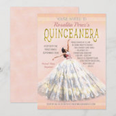 Invitation Robe d'aquarelle Quinceanera Robe Rose Or Fatigué (Devant / Derrière)