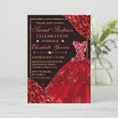 Invitation Robe d'aquarelle rouge et Sweet sixteen d'arêtes d (Debout devant)