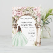 Invitation Robe d'arche de fleurs roses vertes Quinceanera (Debout devant)