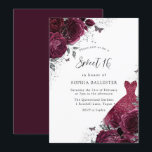 Invitation Robe d'argent bourguignonne et Roses floraux doux<br><div class="desc">Robe d'Argent Bourgogne & Floral Rose Sweet 16 Invitation Dessins floraux plus élégants dans notre magasin! Voir la collection correspondante dans notre magasin</div>