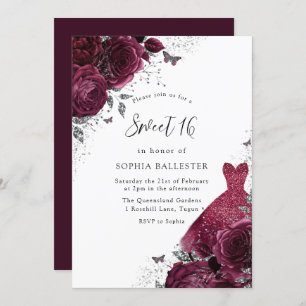 Invitation Robe d'argent bourguignonne et Roses floraux doux 