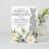 Invitation Robe d'argent florale marine et blanche 40e annive (Debout devant)