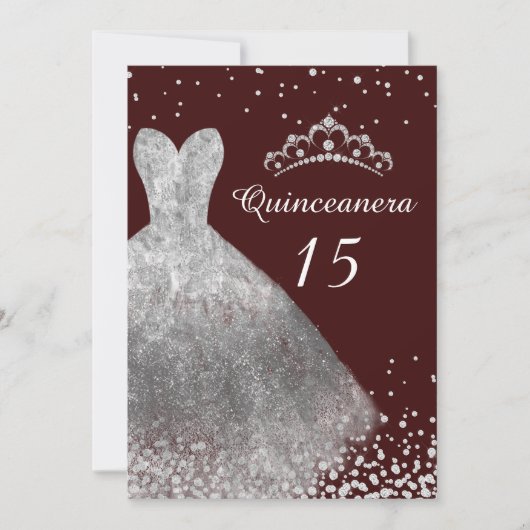 Invitation Robe d'argent Gown Bourgogne Quinceanera Party 15e (Devant)