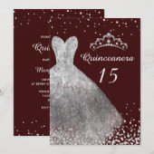 Invitation Robe d'argent Gown Bourgogne Quinceanera Party 15e (Devant / Derrière)