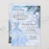 Invitation Robe d'argent Hiver Wonderland Sweet 16 Party (Devant / Derrière)