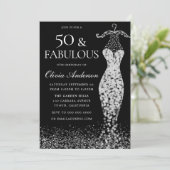 Invitation Robe d'argent noir et blanc glamour 50e anniversai (Debout devant)