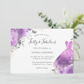 Invitation Robe d'argent pourpre et papillon Rose 40e anniver (Debout devant)