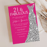 Invitation Robe d'argent rose 21 et fabuleux 21e anniversaire<br><div class="desc">Robe d'argent rose 21 & Fabulous 21st Birthday Invitation Variations à l'invitation et articles correspondants dans notre magasin</div>