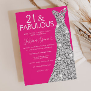 Invitation Robe d'argent rose 21 et fabuleux 21e anniversaire
