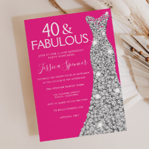 Invitation Robe d'argent rose 40 et fabuleux 40e anniversaire