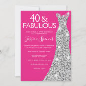 Invitation Robe d'argent rose 40 et fabuleux 40e anniversaire (Devant)