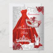 Invitation Robe d'argent rouge mascarade Masque Quinceanera (Devant)