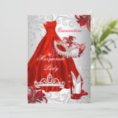 Invitation Robe d'argent rouge mascarade Masque Quinceanera (Debout devant)