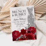 Invitation Robe d'argent Rouge Rose Brunch Fête des mariées m<br><div class="desc">Robe d'argent Roses rouges Brunch Bubbly Bridal Shower Invitation Voir la collection correspondante dans Niche et Nest Store Merci beaucoup</div>