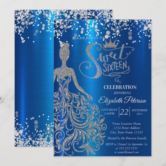 Invitation Robe d'argent, Tiara, Doux 16 (Devant / Derrière)