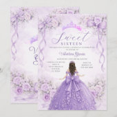 Invitation Robe de bal de princesse violette pour un annivers (Devant / Derrière)