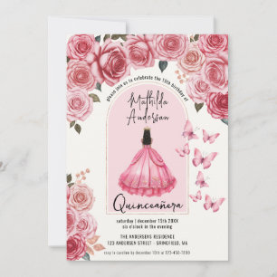 Invitation Robe de bal florale rose Quinceanera XV