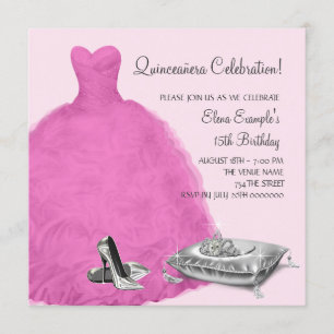 Invitation Robe de bal rose chaussures à talons hauts Quincea