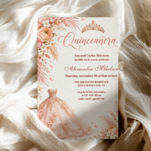 Invitation Robe de bal rose Quinceañera aquarelle