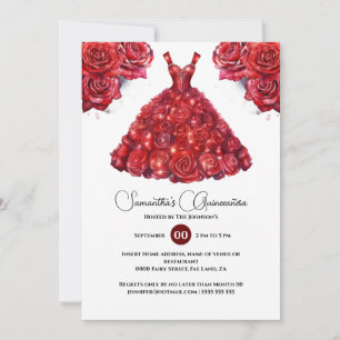 Invitation Robe de bal rouge pour Quinceañera élégante fleur