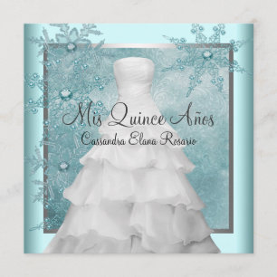 Invitation Robe de bal sarcelle bleue flocons de neige Quince