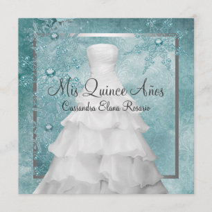 Invitation Robe de bal sarcelle bleue flocons de neige Quince