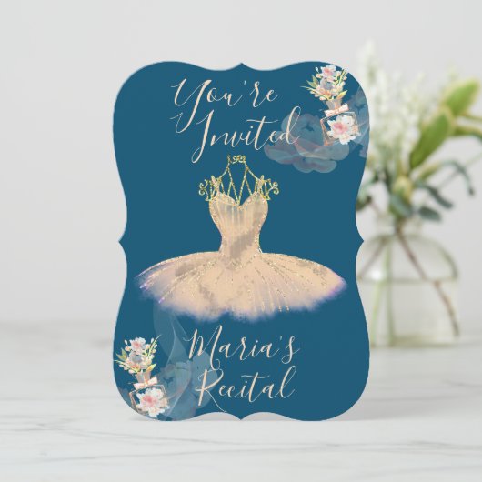 Invitation Robe de ballerine en gaze dorée rose Parfum floral (Debout devant)