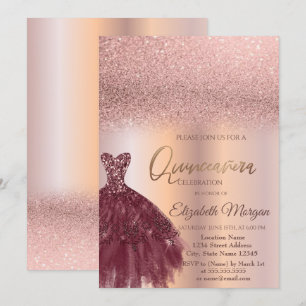 Invitation  Robe de Bourgogne Rose Gold Ombré Quinceañera 