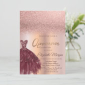 Invitation Robe de Bourgogne Rose Or Ombre Quinceañera (Debout devant)