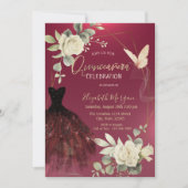 Invitation Robe de Bourgogne Roses Papillons Quinceañera (Devant)
