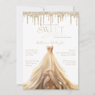 Invitation Robe de Champagne aux Gouttes de Paillettes Dorées