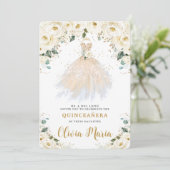 Invitation Robe de Champagne Florale blanche ivoire Quinceañe (Debout devant)