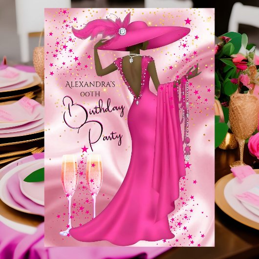Invitation Robe de champagne rose chaud pour fête d'anniversa
