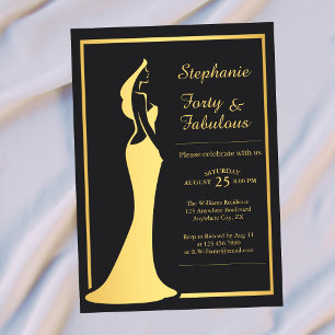 Invitation Robe de cocktail dorée moderne pour les 40 ans d'u