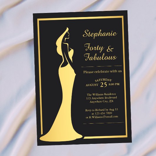Invitation Robe de cocktail dorée moderne pour les 40 ans d'u
