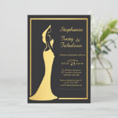 Invitation Robe de cocktail dorée moderne pour les 40 ans d'u (Debout devant)