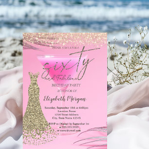 Invitation Robe de cocktail poussière de paillettes dorées 60