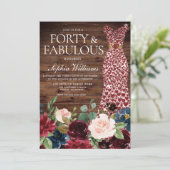 Invitation Robe de Coeur Bourgogne Rustique Floral 40e annive (Debout devant)